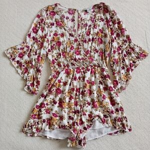 American Eagle Outfitters Floral Jumpsuit - Pink and Yellow